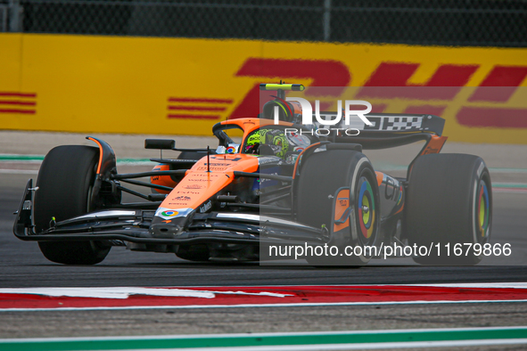 Lando Norris of the UK drives the McLaren F1 Team MCL38 Mercedes during the Formula 1 Pirelli United States Grand Prix 2024 in Austin, USA,...