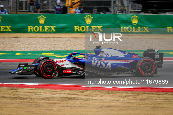 Liam Lawson of New Zealand drives the (30) Visa Cash app RB VCARB01 Honda RBPT during the Formula 1 Pirelli United States Grand Prix 2024 in...