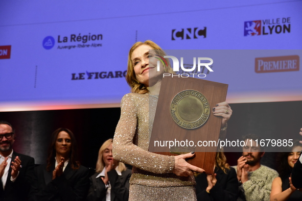 Isabelle Huppert at the light festival award ceremony in Lyon, France, on October 19, 2024. 