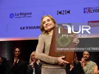 Isabelle Huppert at the light festival award ceremony in Lyon, France, on October 19, 2024. (