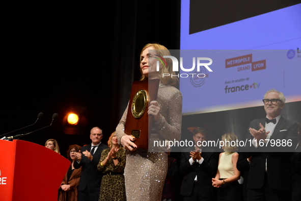 Isabelle Huppert at the light festival award ceremony in Lyon, France, on October 19, 2024. 