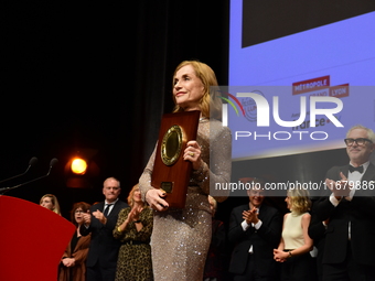 Isabelle Huppert at the light festival award ceremony in Lyon, France, on October 19, 2024. (