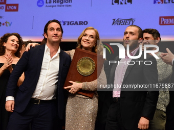 Isabelle Huppert at the light festival award ceremony in Lyon, France, on October 19, 2024. (