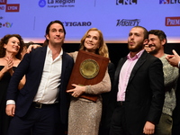 Isabelle Huppert at the light festival award ceremony in Lyon, France, on October 19, 2024. (