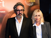 Emmanuelle Beart and Frederic Chaudier at the light festival award ceremony in Lyon, France, on October 19, 2024. (