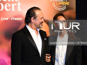 Vincent Perez and Karine Silla Perez at the light festival award ceremony in Lyon, France, on October 19, 2024. (