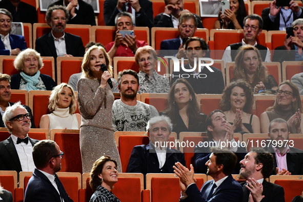 Isabelle Huppert at the light festival award ceremony in Lyon, France, on October 19, 2024. 