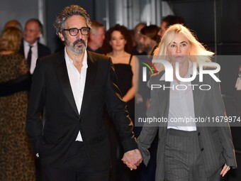 Emmanuelle Beart and Frederic Chaudier at the light festival award ceremony in Lyon, France, on October 19, 2024. (