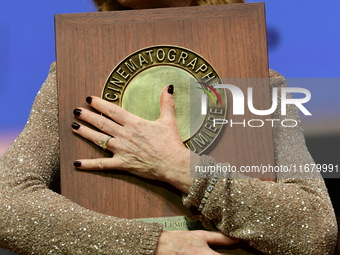 Isabelle Huppert at the light festival award ceremony in Lyon, France, on October 19, 2024. (