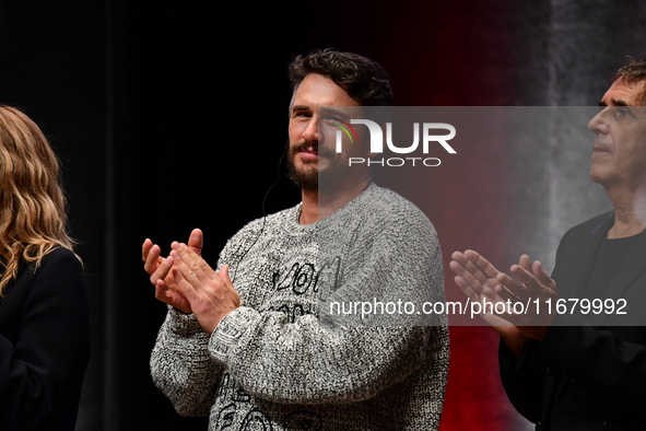 James Franco and Isabel Paksad at the light festival award ceremony in Lyon, France, on October 19, 2024. 