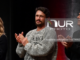 James Franco and Isabel Paksad at the light festival award ceremony in Lyon, France, on October 19, 2024. (