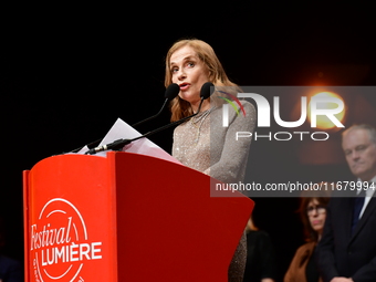 Isabelle Huppert at the light festival award ceremony in Lyon, France, on October 19, 2024. (