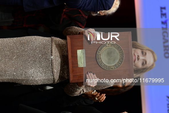 Isabelle Huppert at the light festival award ceremony in Lyon, France, on October 19, 2024. 