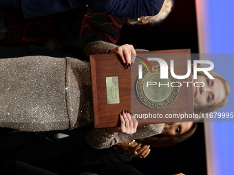 Isabelle Huppert at the light festival award ceremony in Lyon, France, on October 19, 2024. (