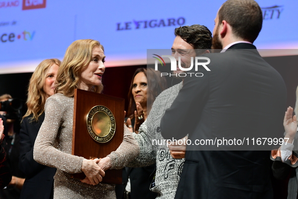 Isabelle Huppert at the light festival award ceremony in Lyon, France, on October 19, 2024. 