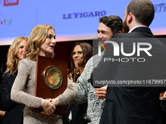 Isabelle Huppert at the light festival award ceremony in Lyon, France, on October 19, 2024. (