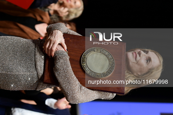 Isabelle Huppert at the light festival award ceremony in Lyon, France, on October 19, 2024. 