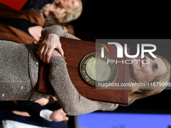 Isabelle Huppert at the light festival award ceremony in Lyon, France, on October 19, 2024. (