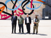 Pirelli CEO Marco Tronchetti Provera and eL Seed attend the press presentation of the mural Waves Only Exist Because the Wind Blows by eL Se...