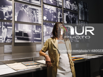 Sabina Ciuffini attends the preview of the Mike Bongiorno 1924-2024 exhibition in Milan, Italy, on September 16, 2024. (