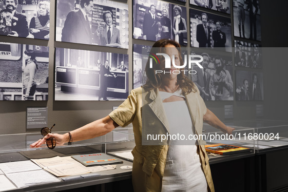 Sabina Ciuffini attends the preview of the Mike Bongiorno 1924-2024 exhibition in Milan, Italy, on September 16, 2024. 