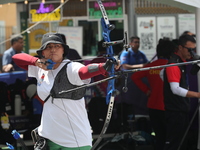 Alejandra Valencia of Mexico practices before the competition against Yang Xialoei of China (not in picture) on the first day of the Tlaxcal...