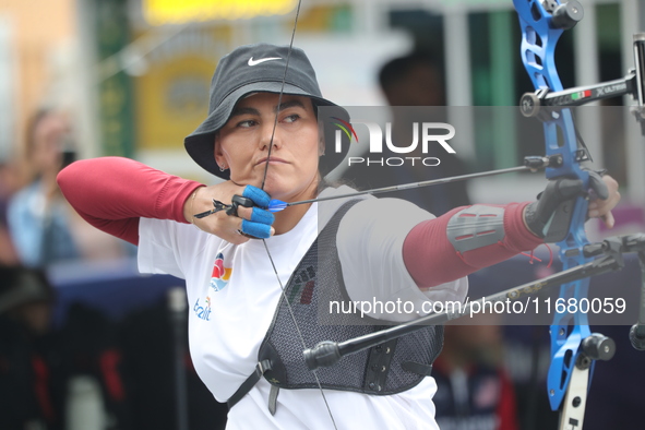 Alejandra Valencia of Mexico practices before the competition against Yang Xialoei of China (not in picture) on the first day of the Tlaxcal...