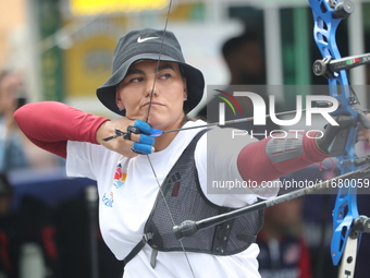 Alejandra Valencia of Mexico practices before the competition against Yang Xialoei of China (not in picture) on the first day of the Tlaxcal...