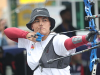 Alejandra Valencia of Mexico practices before the competition against Yang Xialoei of China (not in picture) on the first day of the Tlaxcal...