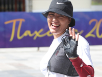 Alejandra Valencia of Mexico practices before the competition against Yang Xialoei of China (not in picture) on the first day of the Tlaxcal...