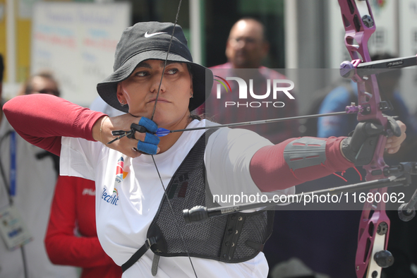 Alejandra Valencia of Mexico practices before the competition against Yang Xialoei of China (not in picture) on the first day of the Tlaxcal...