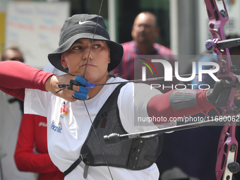 Alejandra Valencia of Mexico practices before the competition against Yang Xialoei of China (not in picture) on the first day of the Tlaxcal...