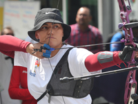 Alejandra Valencia of Mexico practices before the competition against Yang Xialoei of China (not in picture) on the first day of the Tlaxcal...