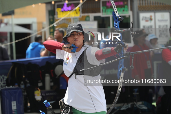 Alejandra Valencia of Mexico practices before the competition against Yang Xialoei of China (not in picture) on the first day of the Tlaxcal...