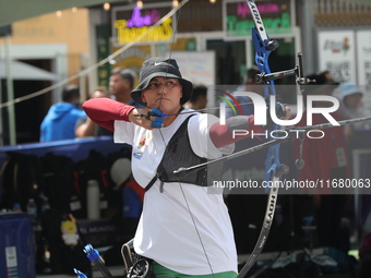 Alejandra Valencia of Mexico practices before the competition against Yang Xialoei of China (not in picture) on the first day of the Tlaxcal...