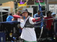 Alejandra Valencia of Mexico practices before the competition against Yang Xialoei of China (not in picture) on the first day of the Tlaxcal...