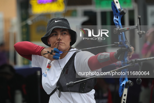 Alejandra Valencia of Mexico practices before the competition against Yang Xialoei of China (not in picture) on the first day of the Tlaxcal...