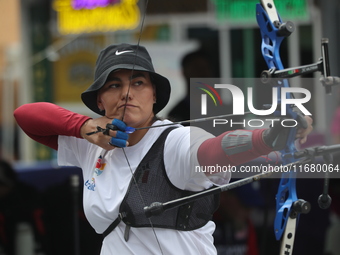 Alejandra Valencia of Mexico practices before the competition against Yang Xialoei of China (not in picture) on the first day of the Tlaxcal...