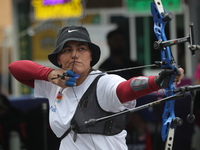 Alejandra Valencia of Mexico practices before the competition against Yang Xialoei of China (not in picture) on the first day of the Tlaxcal...