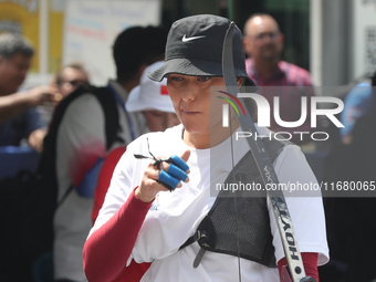 Alejandra Valencia of Mexico practices before the competition against Yang Xialoei of China (not in picture) on the first day of the Tlaxcal...