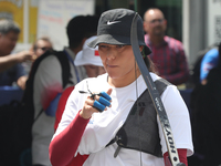 Alejandra Valencia of Mexico practices before the competition against Yang Xialoei of China (not in picture) on the first day of the Tlaxcal...