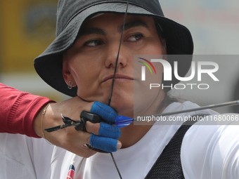 Alejandra Valencia of Mexico practices before the competition against Yang Xialoei of China (not in picture) on the first day of the Tlaxcal...