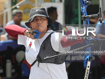 Alejandra Valencia of Mexico practices before the competition against Yang Xialoei of China (not in picture) on the first day of the Tlaxcal...