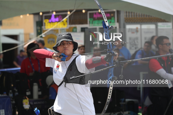 Alejandra Valencia of Mexico practices before the competition against Yang Xialoei of China (not in picture) on the first day of the Tlaxcal...