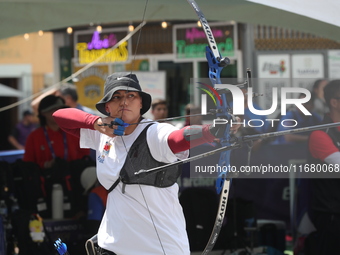 Alejandra Valencia of Mexico practices before the competition against Yang Xialoei of China (not in picture) on the first day of the Tlaxcal...