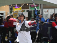 Alejandra Valencia of Mexico practices before the competition against Yang Xialoei of China (not in picture) on the first day of the Tlaxcal...