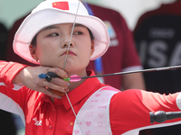 Li Jiaman of China participates in the practice session before the competition against Deepika Kumari of India (not in picture) on the first...