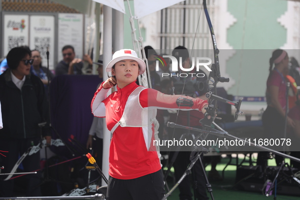 Yang Xialoei of China participates in the practice session before the competition against Alejandra Valencia of Mexico (not in picture) on t...