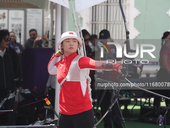 Yang Xialoei of China participates in the practice session before the competition against Alejandra Valencia of Mexico (not in picture) on t...