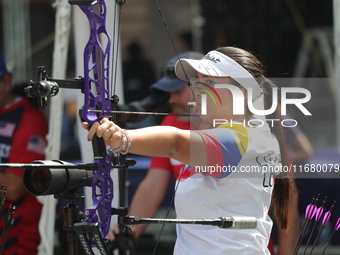 Sara Lopez of Colombia participates in the practice session before the competition against Ella Gibson of Great Britain (not in picture) on...